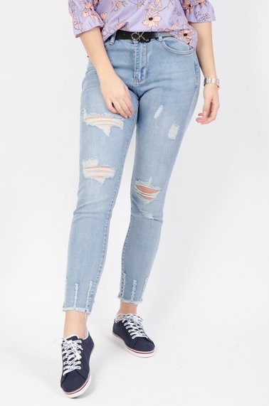 Jasne spodnie jeansowe  typu plus size z wysokim stanem